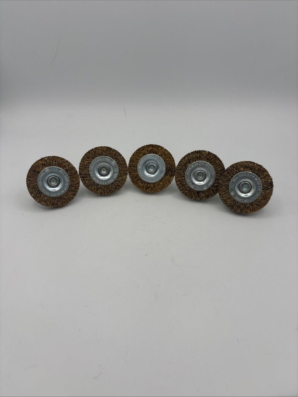 Lot of 5 Crimped Brass Coated Wire 2” Radial Brushes 1/4” Shank Bench Drill